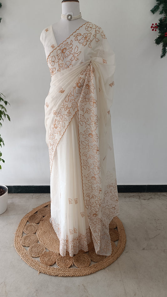 Mul Chanderi Embroidery saree