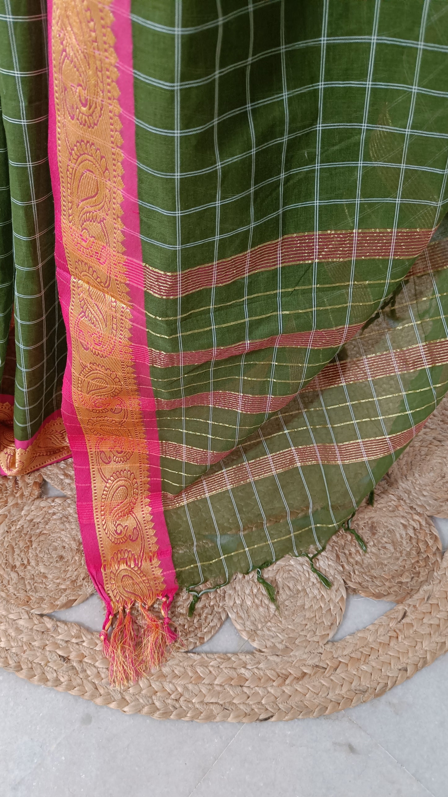 Handloom Checked Cotton Saree with Zari Border