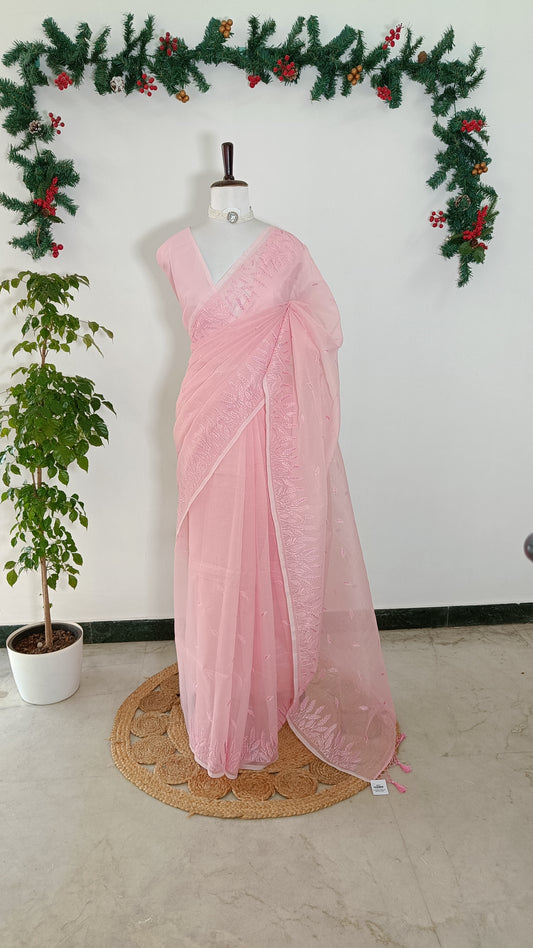 Baby Pink Kota Embroidery Saree