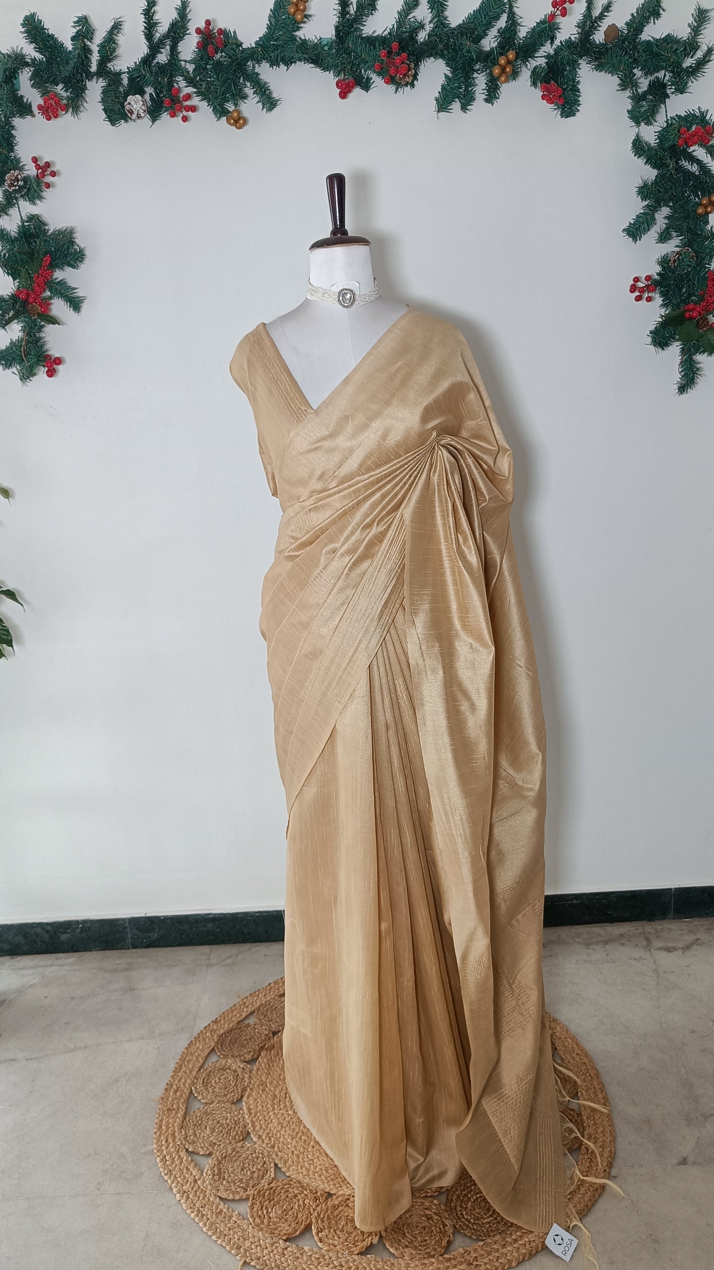 Golden Beige Plain Raw Silk Saree
