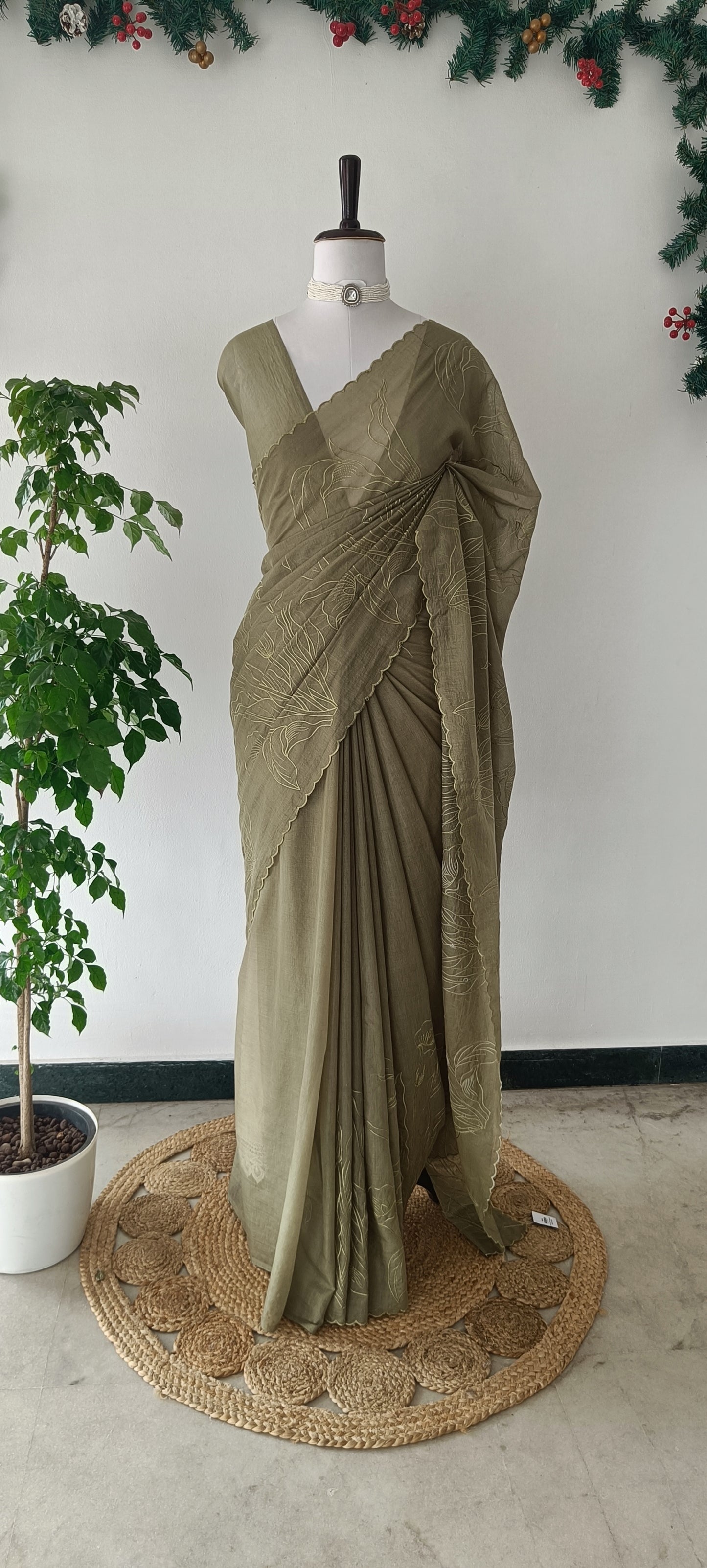 Mul Chanderi Embroidery Saree