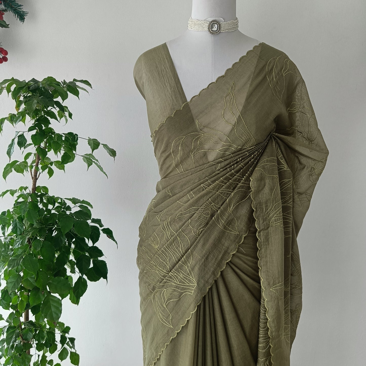 Mul Chanderi Embroidery Saree
