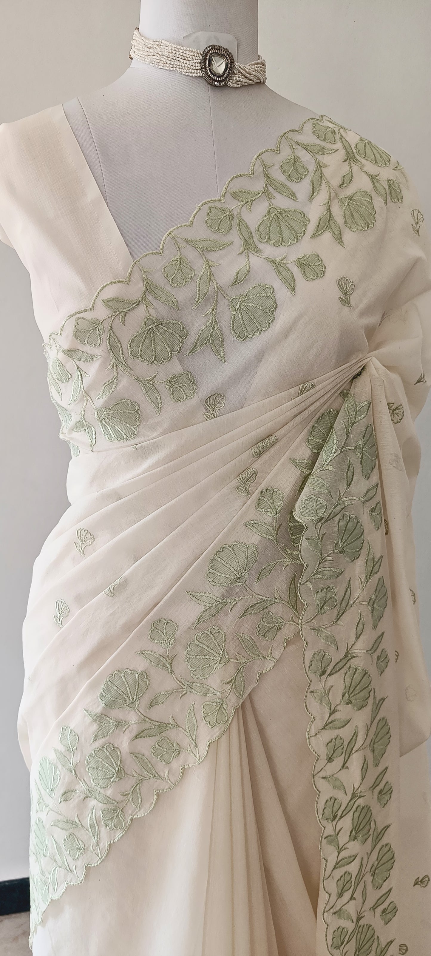 Mul Chanderi Applique Work Saree