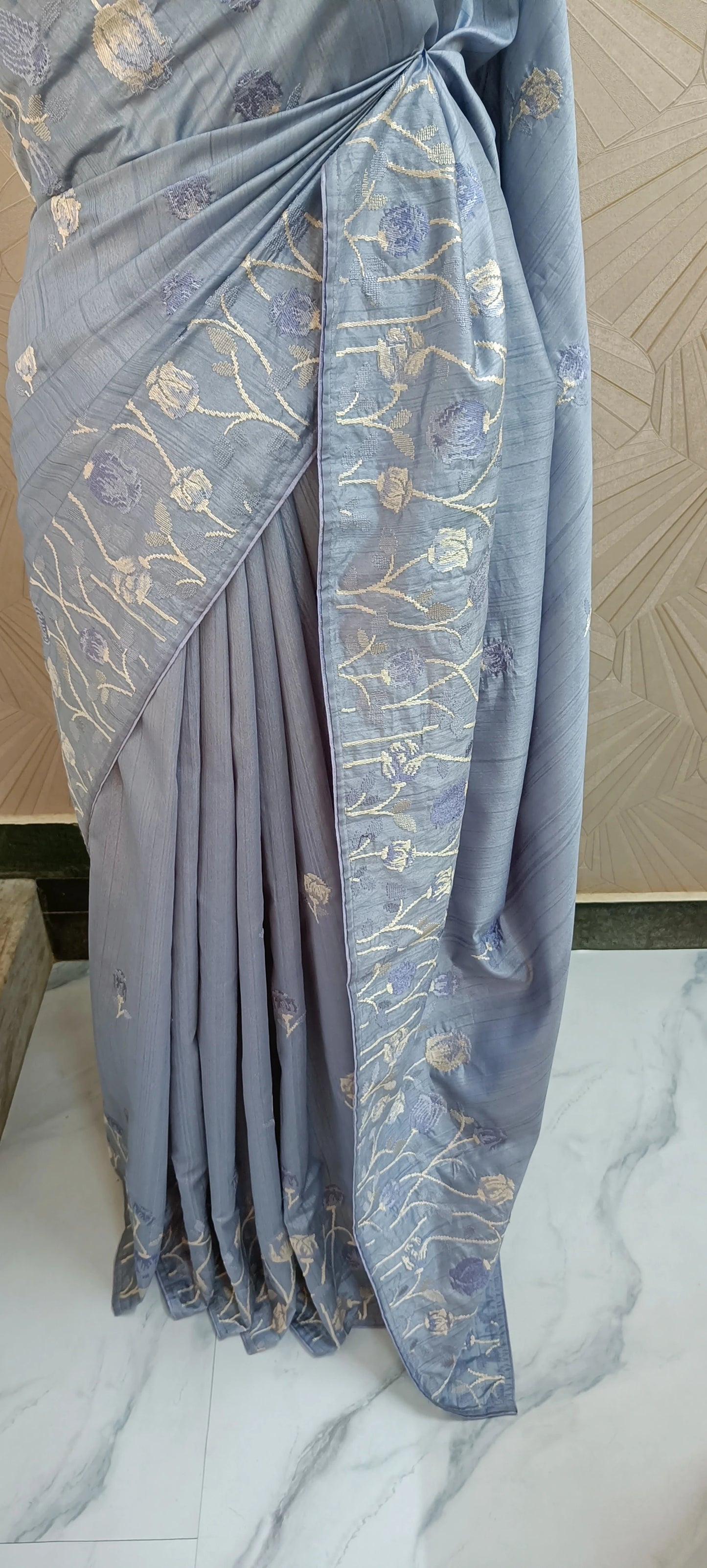 Semi Silk Saree with Cross Stich work