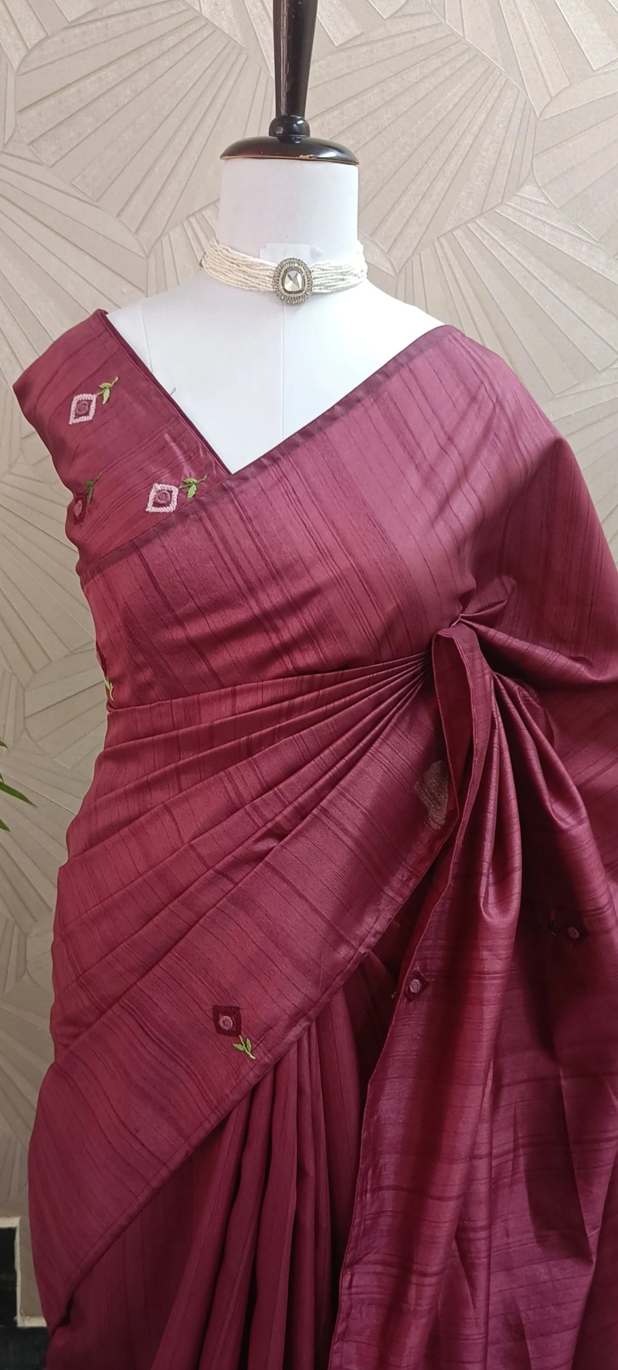 Semi Tussar Saree with Hand embroidery