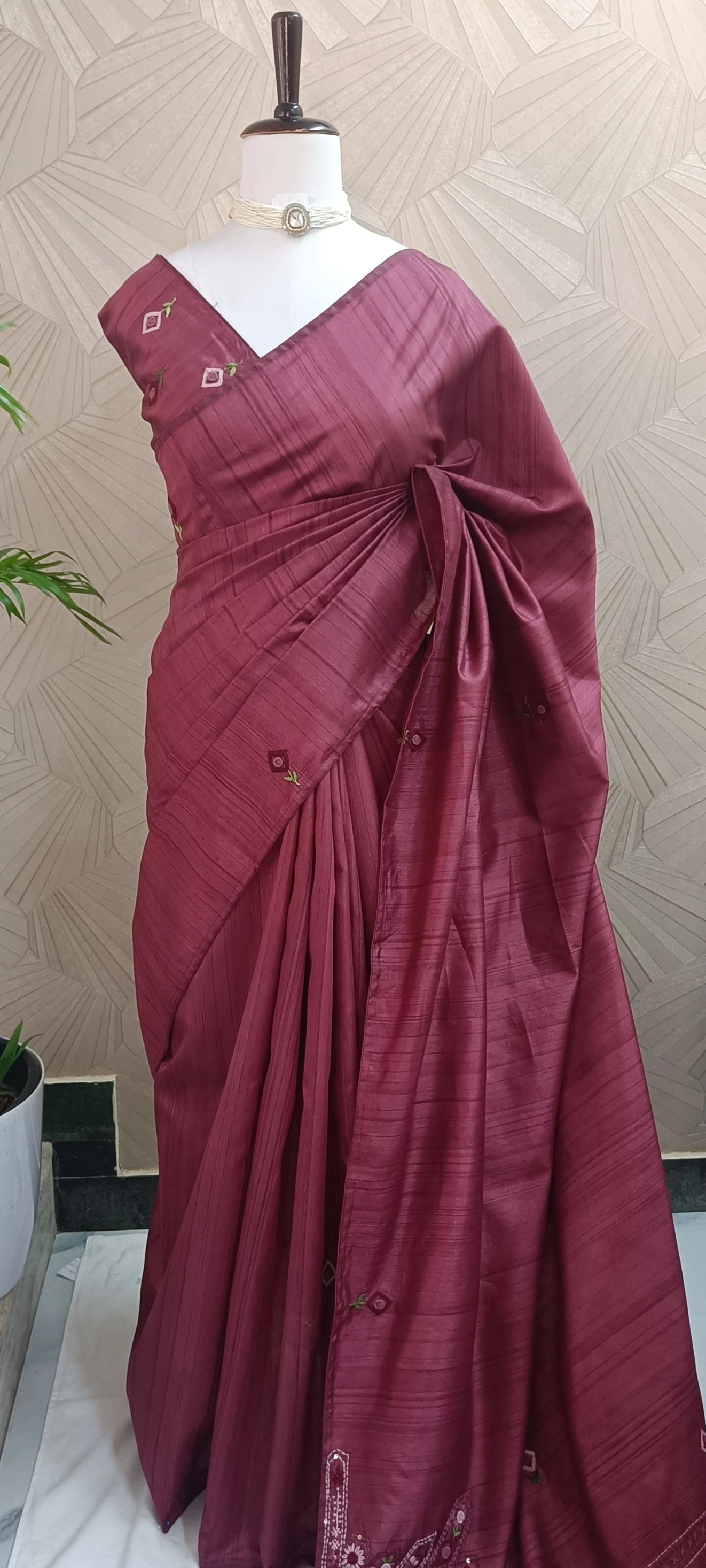 Semi Tussar Saree with Hand embroidery