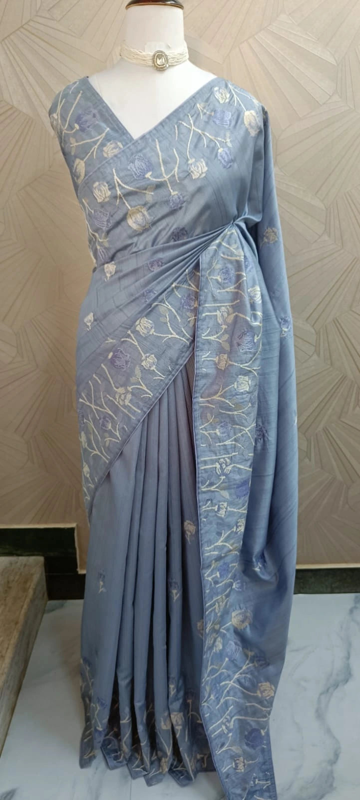 Semi Silk Saree with Cross Stich work