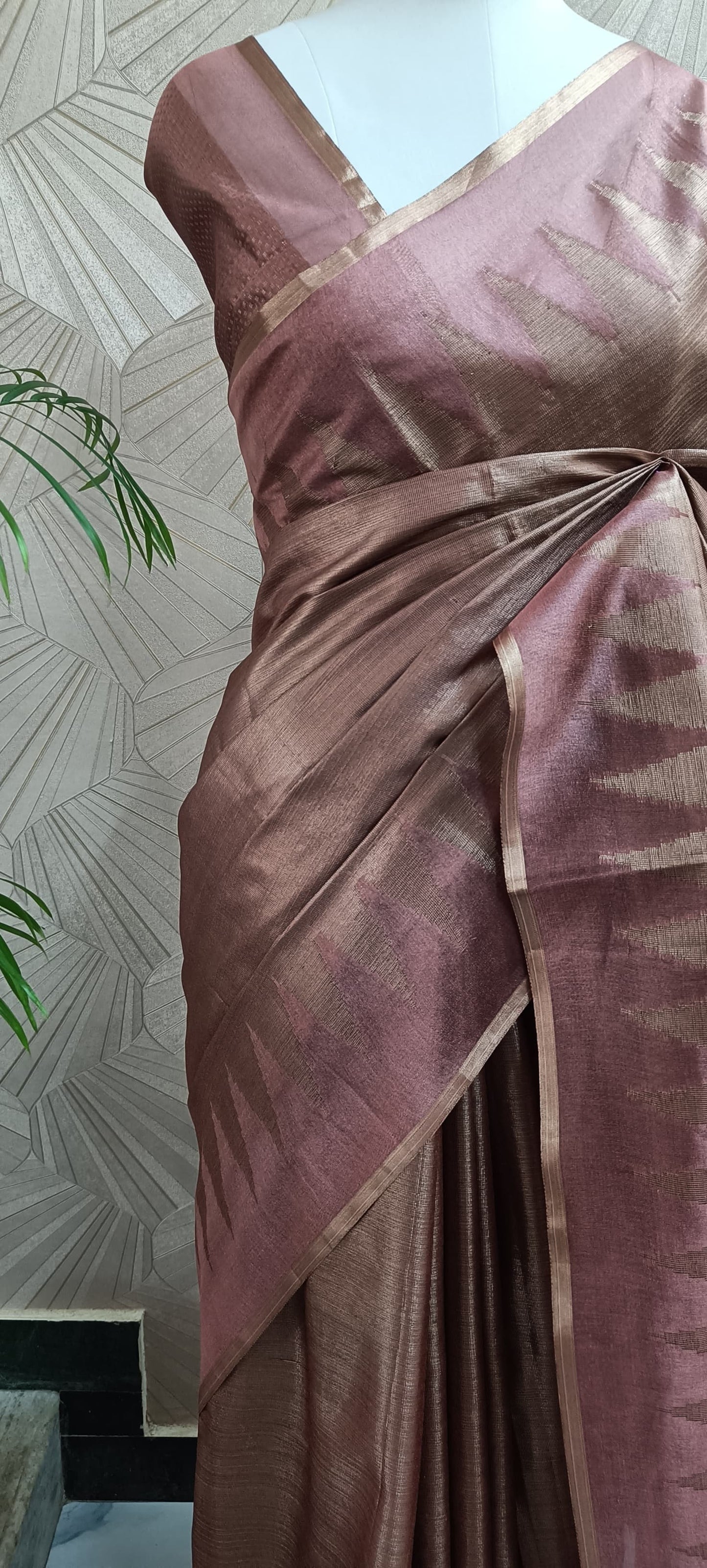 Temple border Copper Silk Saree