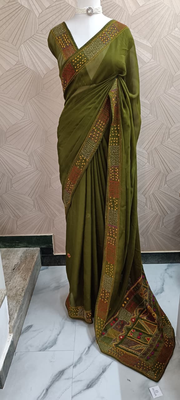 Semi Organza Hand Embroidered Saree