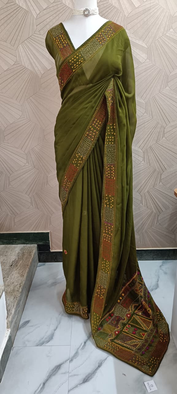Semi Organza Hand Embroidered Saree