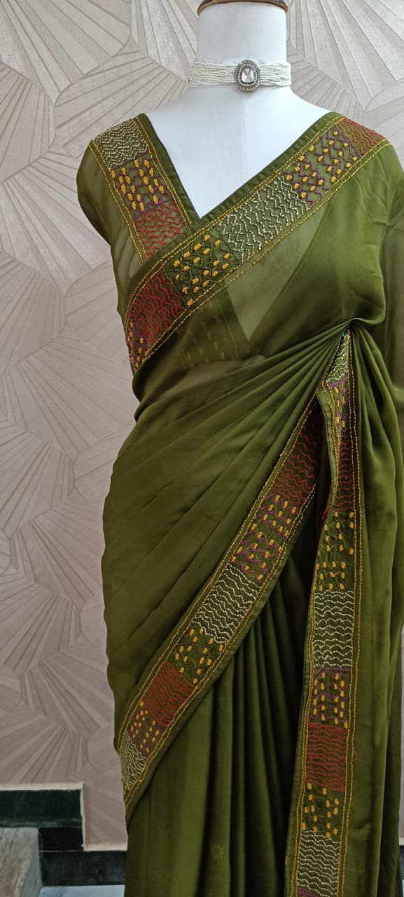 Semi Organza Hand Embroidered Saree