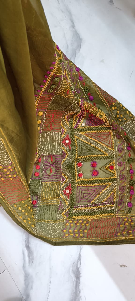 Semi Organza Hand Embroidered Saree