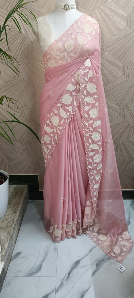 Floral Applique Work Organza Saree