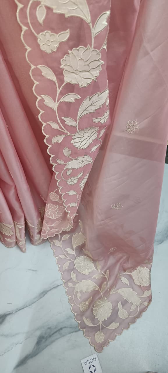 Floral Applique Work Organza Saree