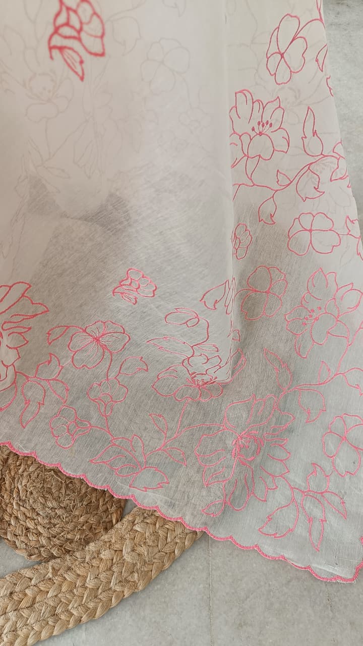 Mul Chanderi Embroidery saree