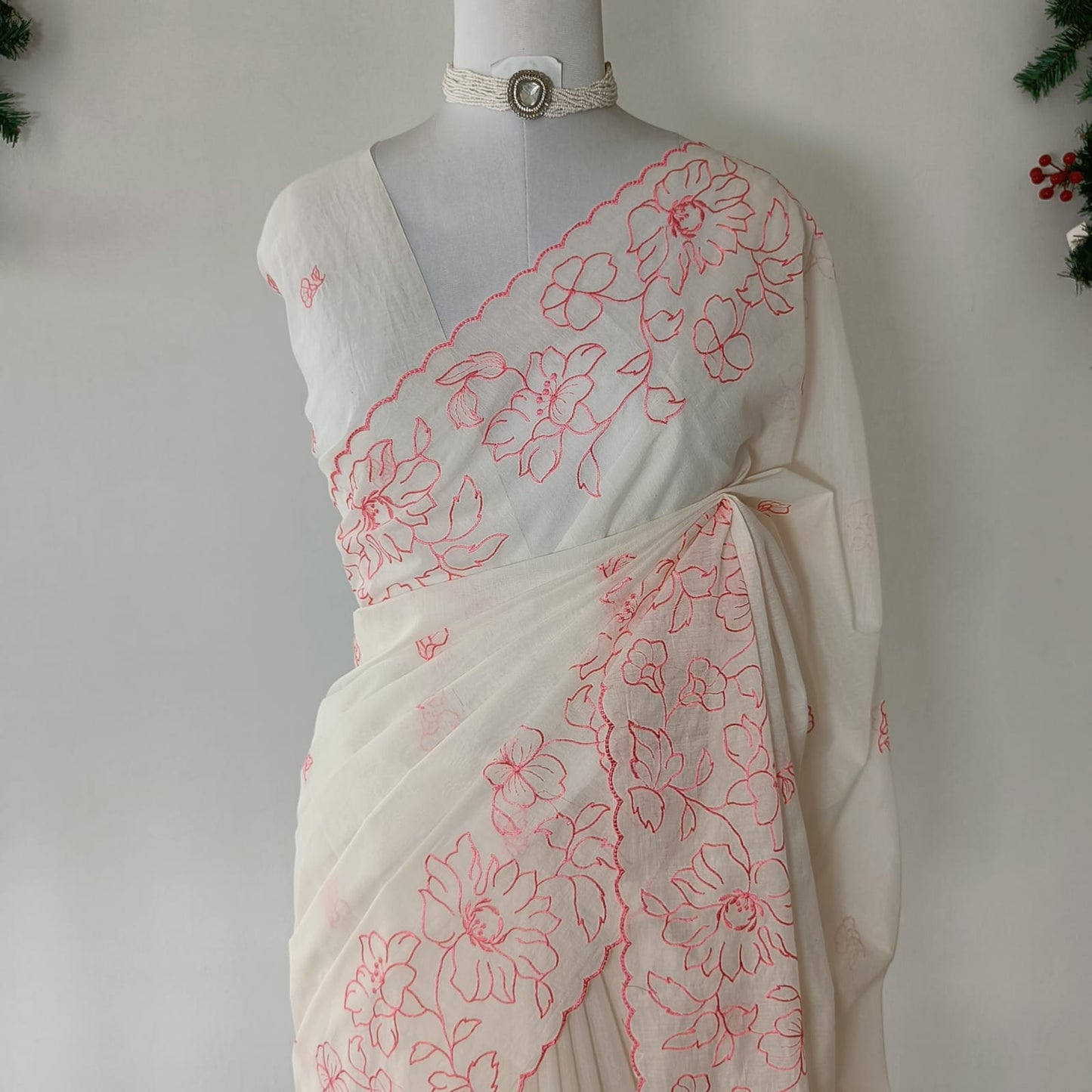 Mul Chanderi Embroidery saree
