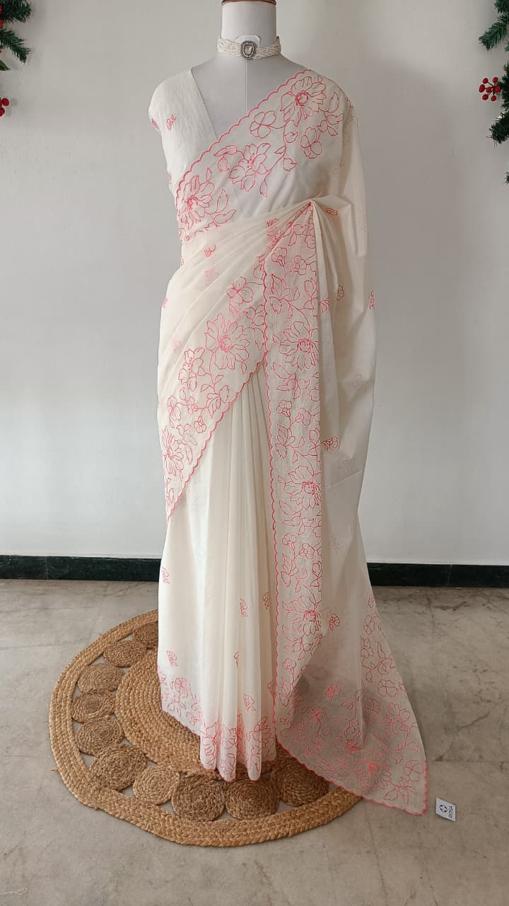 Mul Chanderi Embroidery saree