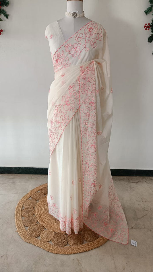 Mul Chanderi Embroidery saree