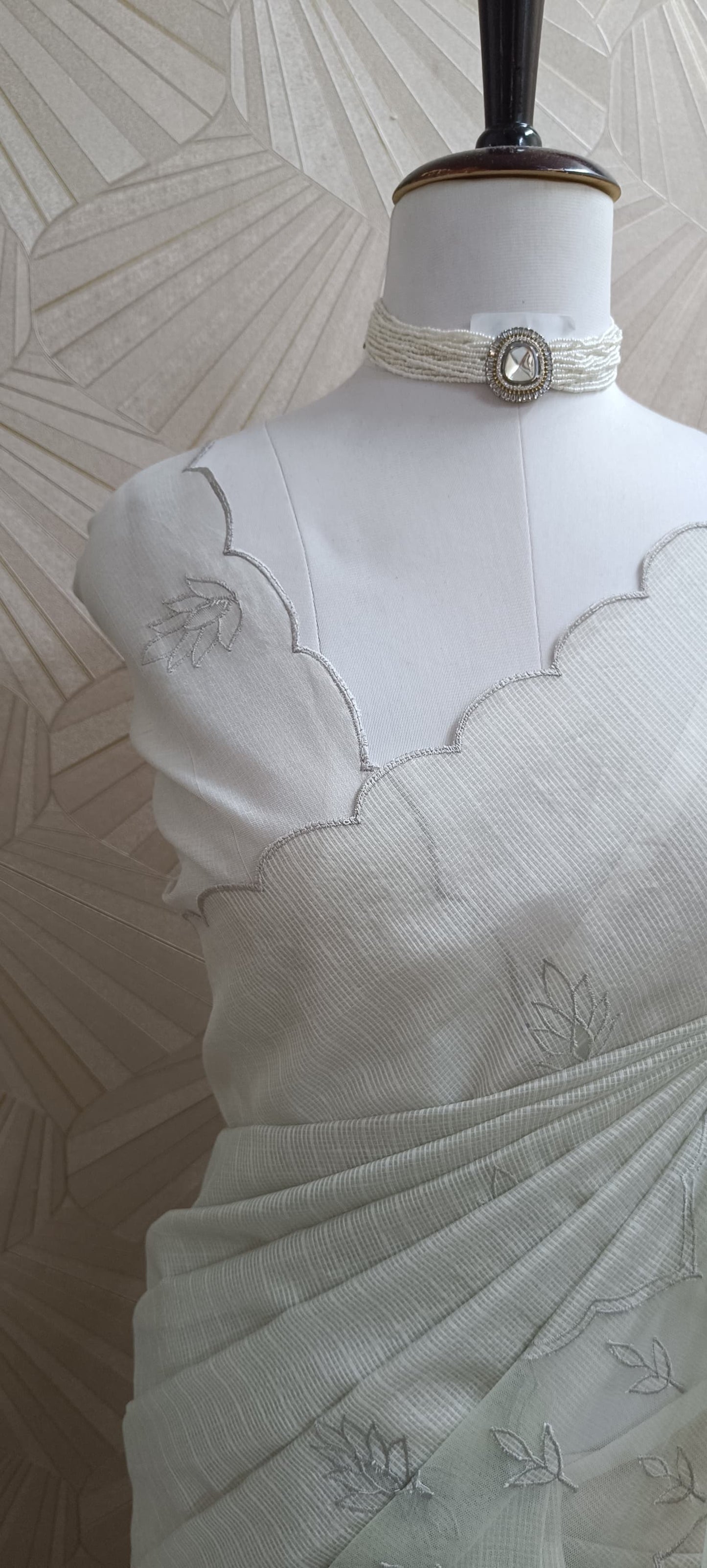 Kota Saree with Net Appliqué work and Scallop border