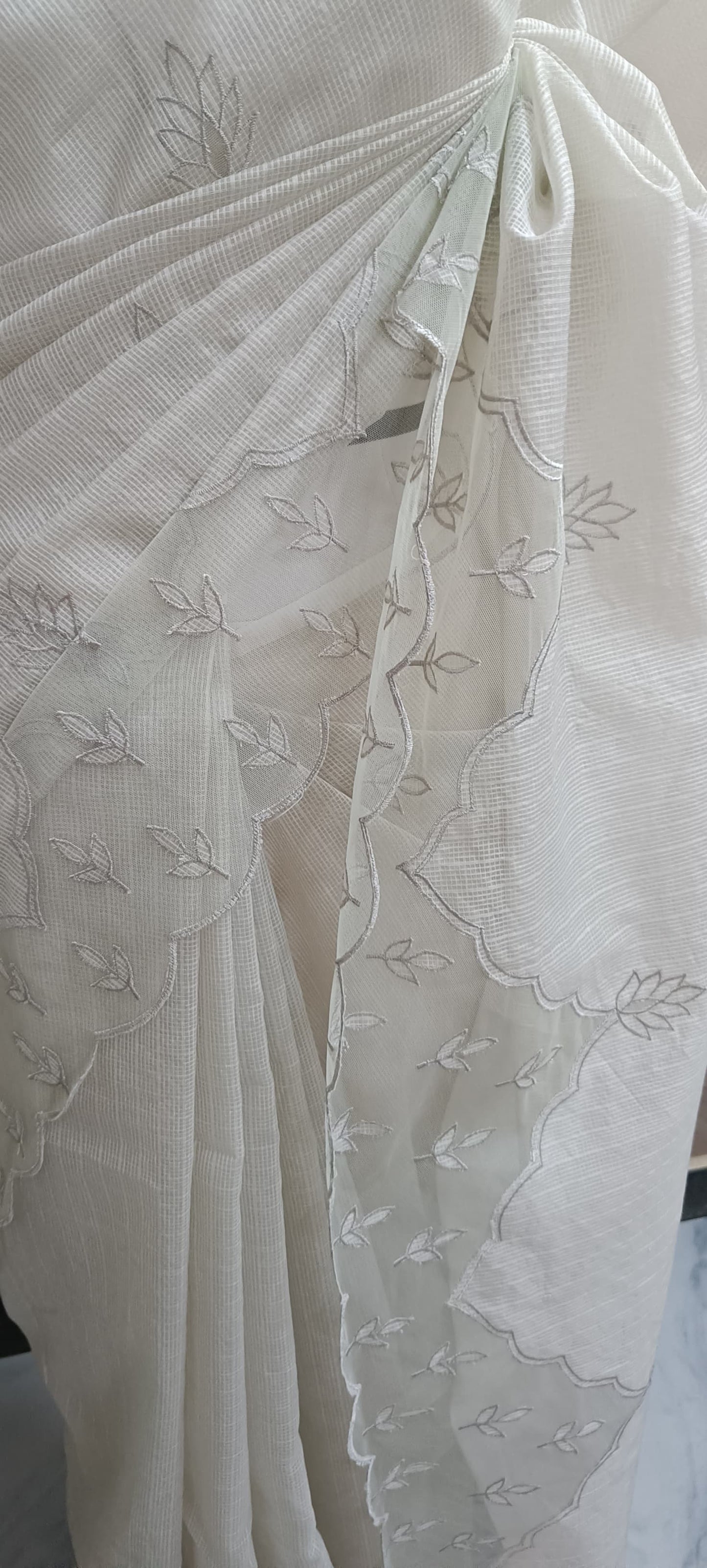 Kota Saree with Net Appliqué work and Scallop border
