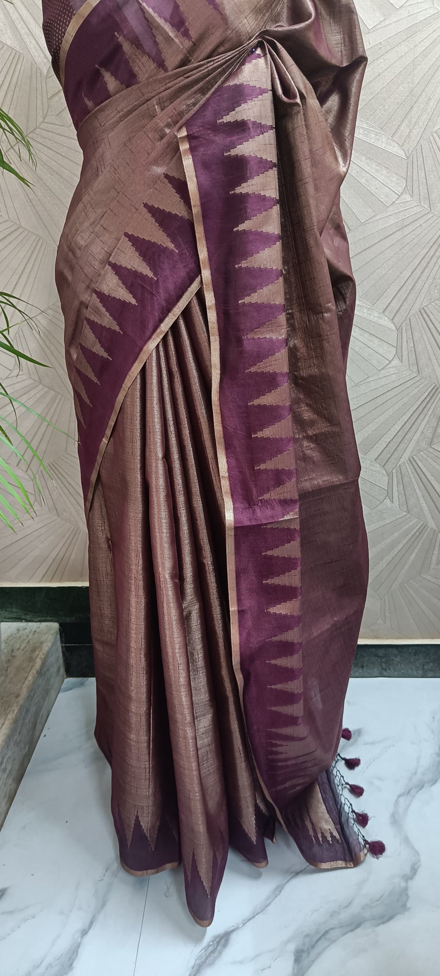 Temple border Copper Silk Saree