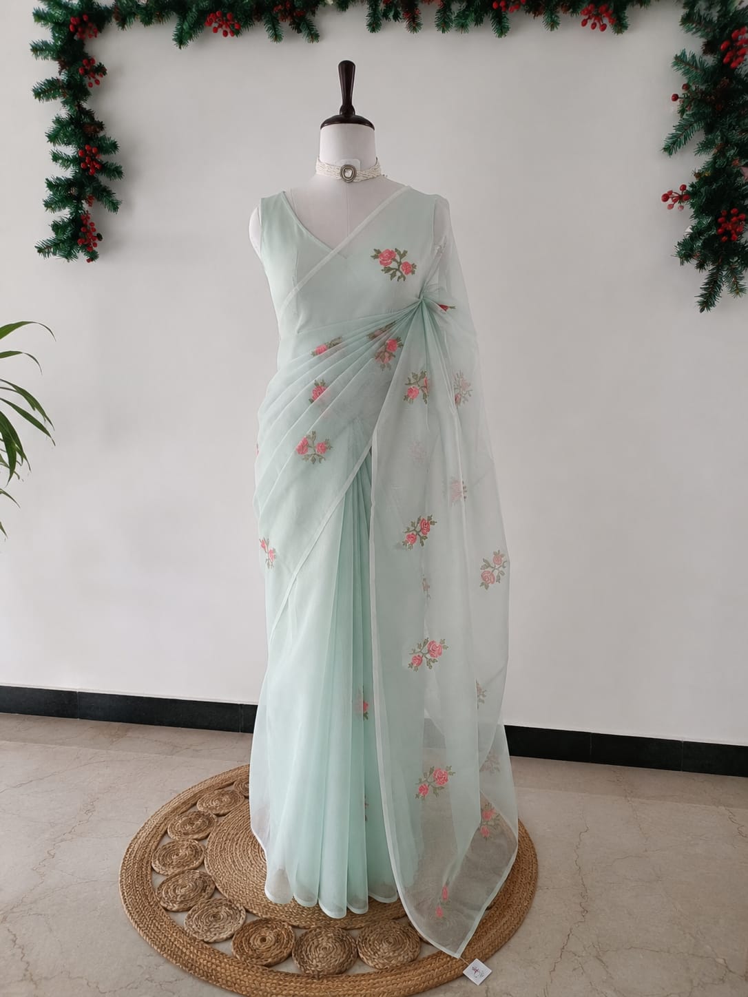 Kota Cross-stitch Floral Embroidered Saree