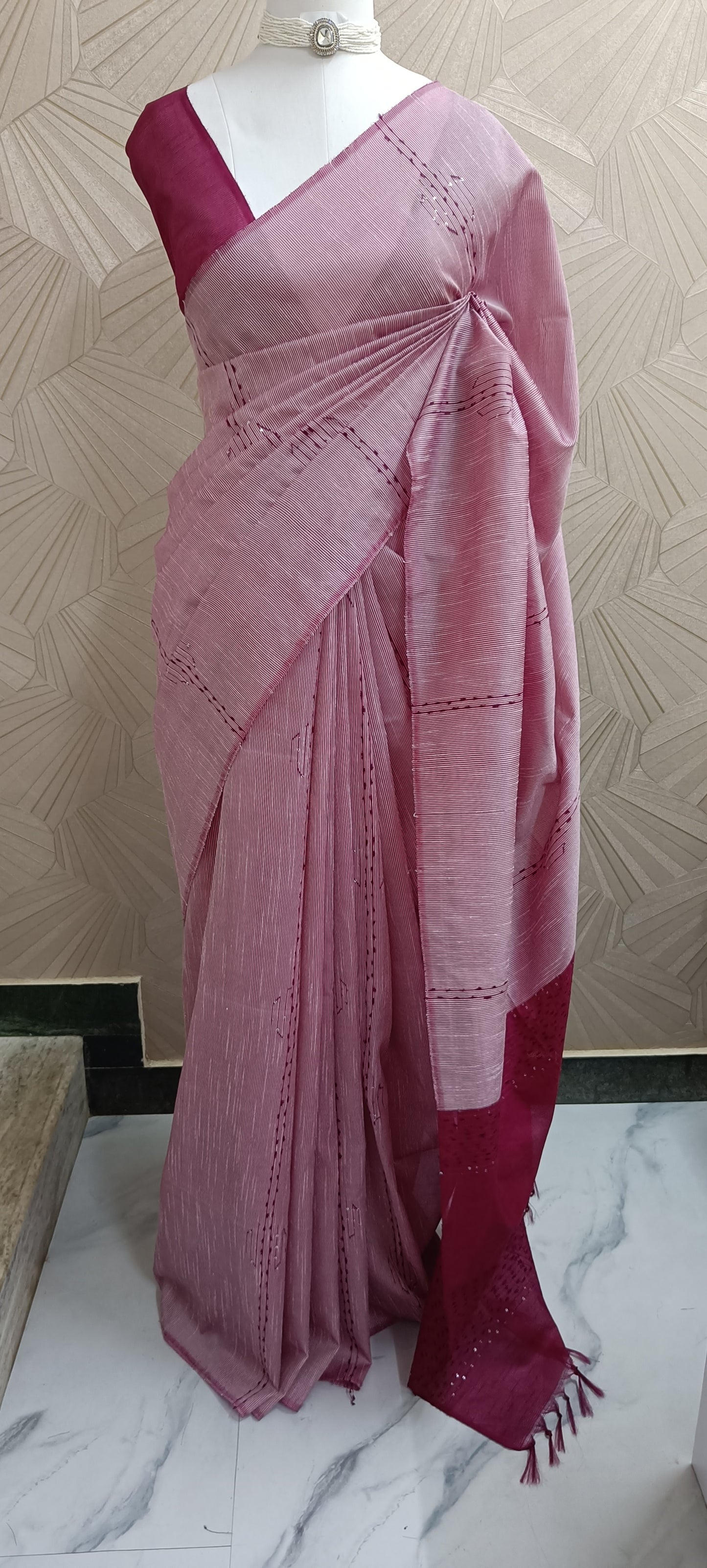 Tussar Silk Saree with Stripe weaving - Double Shade