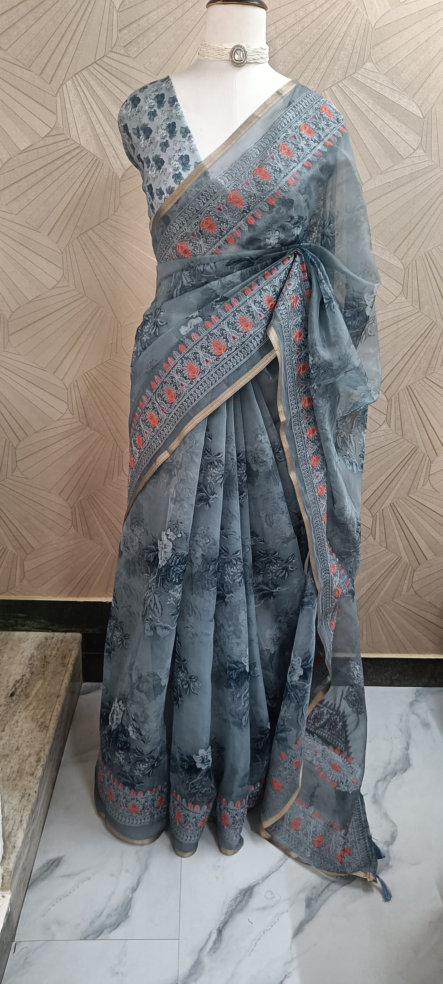 Organza Saree with Floral patterns