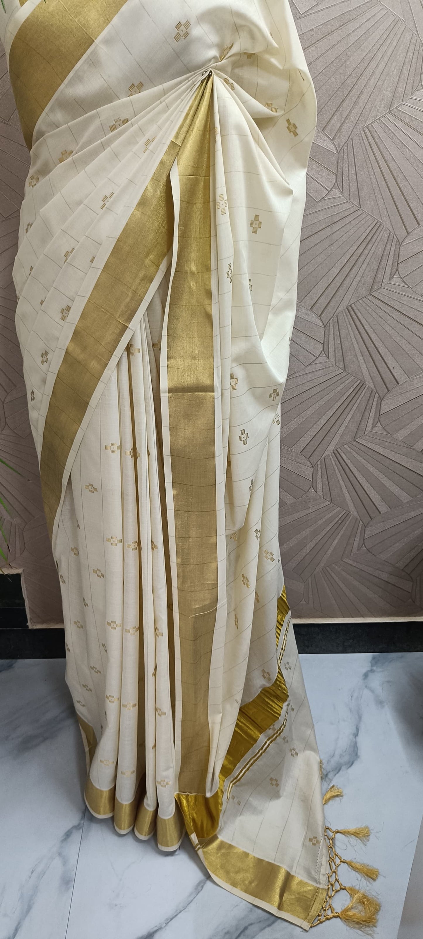 Kasavu Silk Saree with Rich Golden Zari Border
