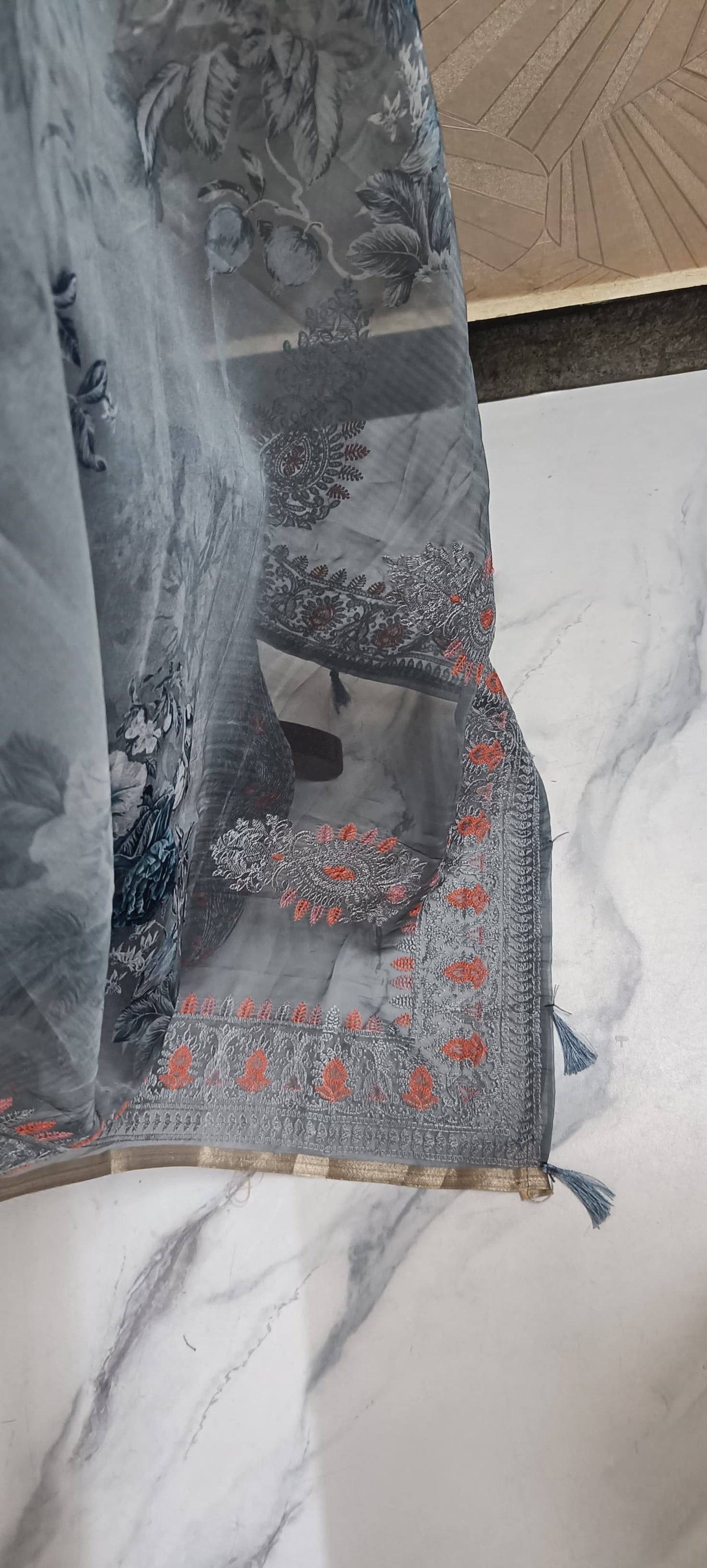 Organza Saree with Floral patterns