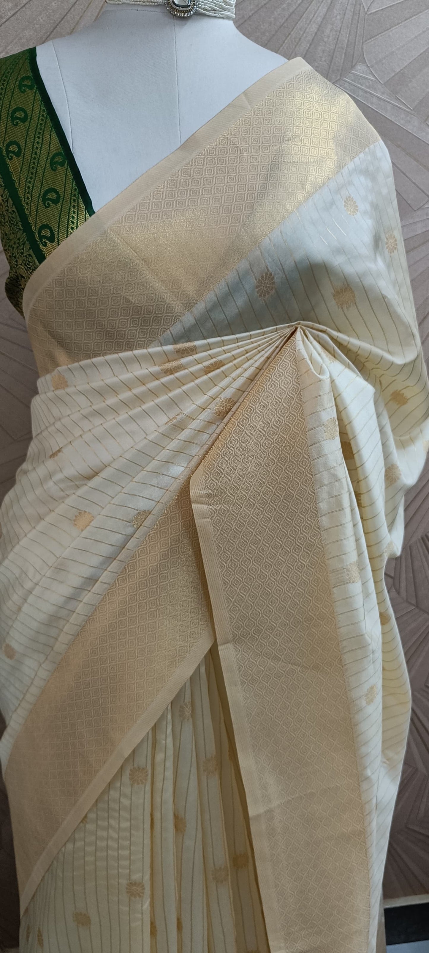 Ivory and Gold Handloom Silk Saree with Subtle Zari Accents