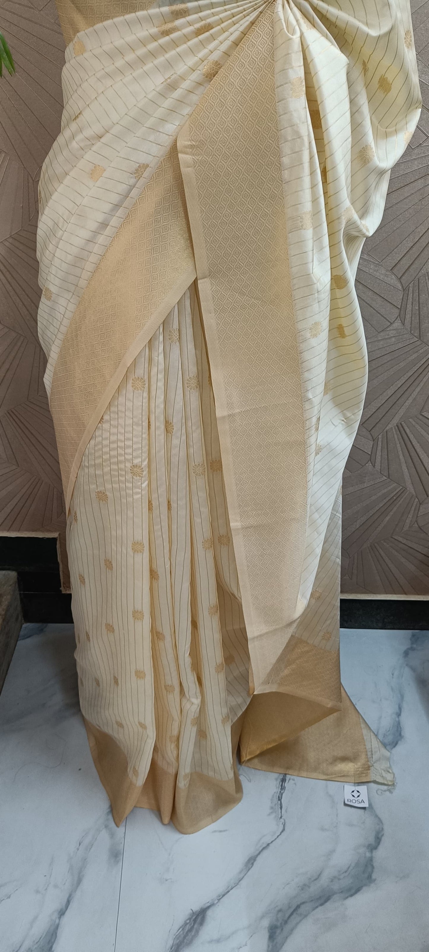Ivory and Gold Handloom Silk Saree with Subtle Zari Accents