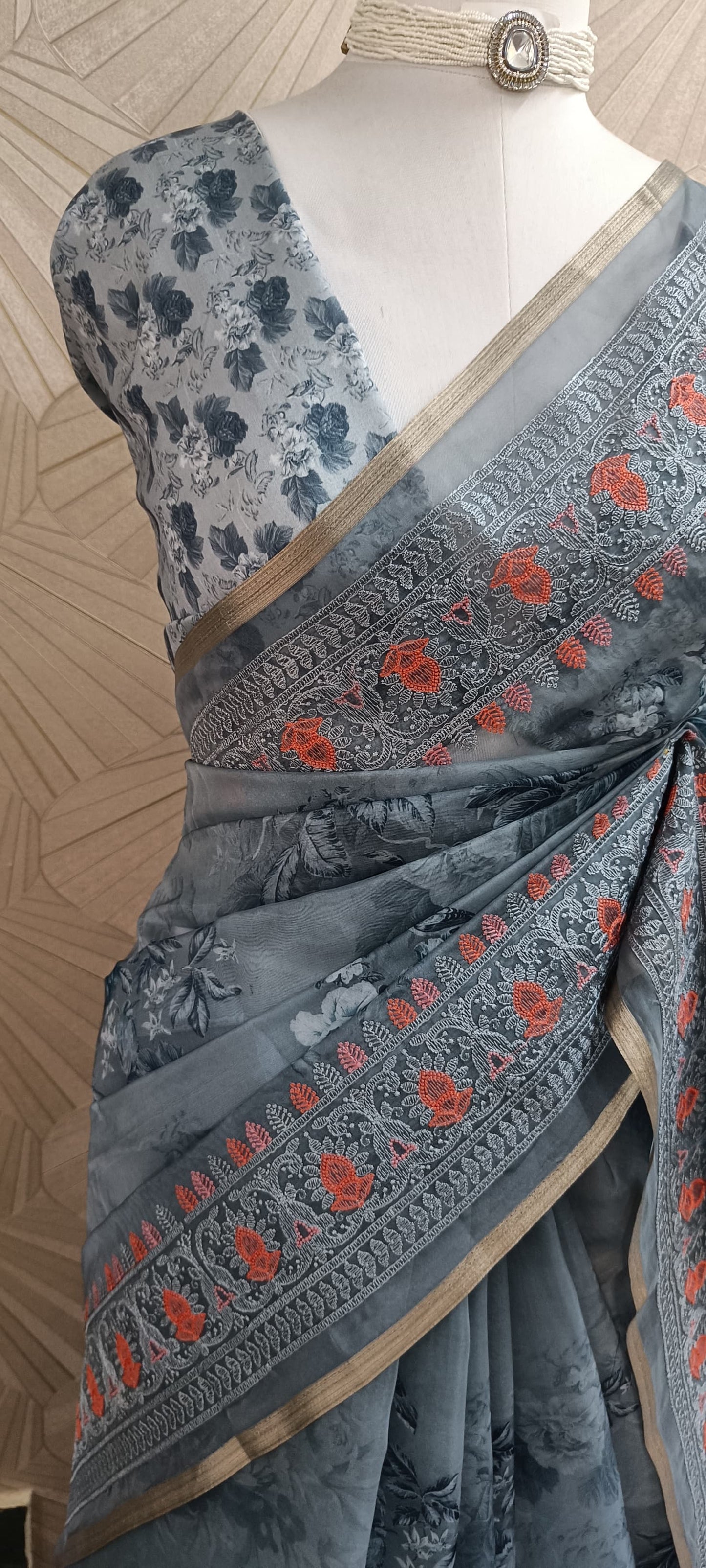 Organza Saree with Floral patterns