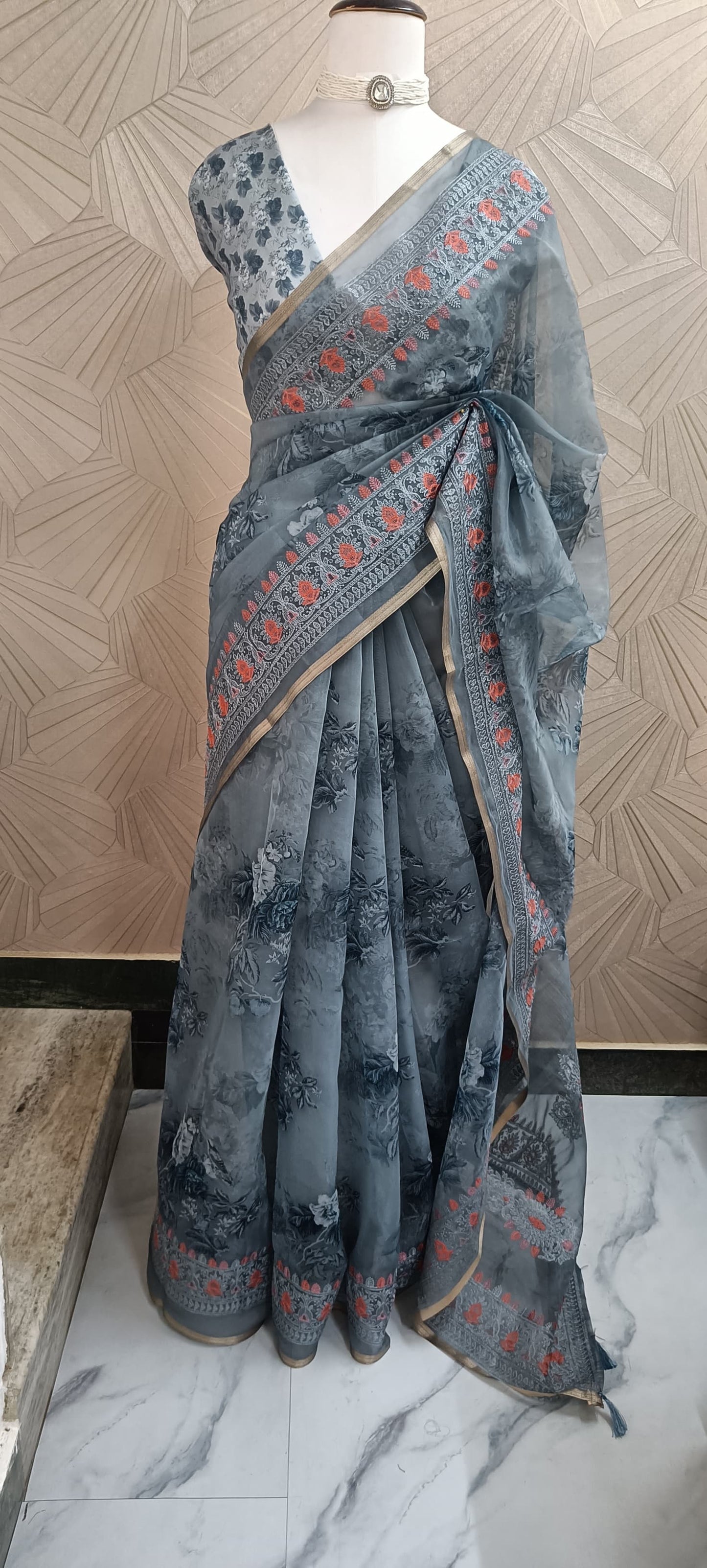 Organza Saree with Floral patterns