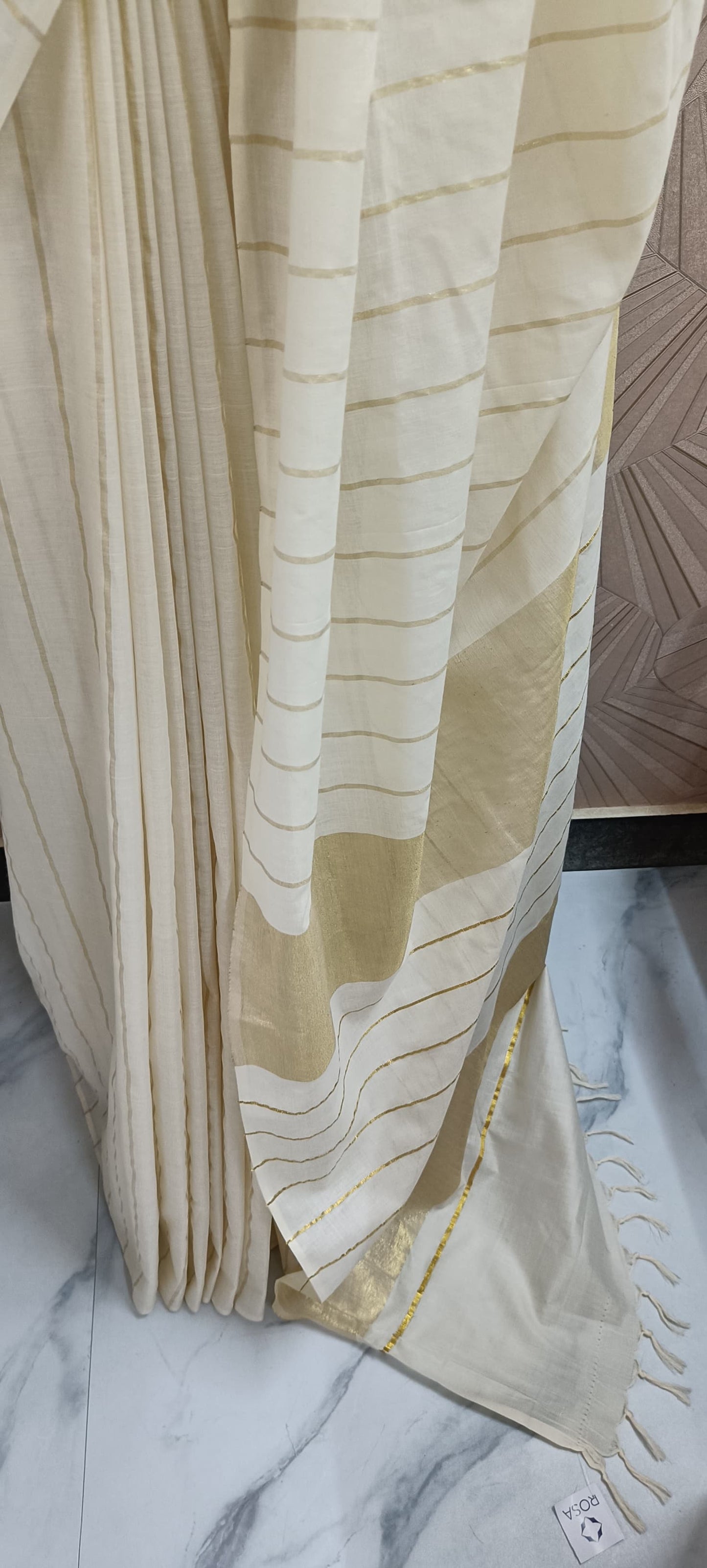 Kasavu Cotton Saree with Subtle Golden Stripes