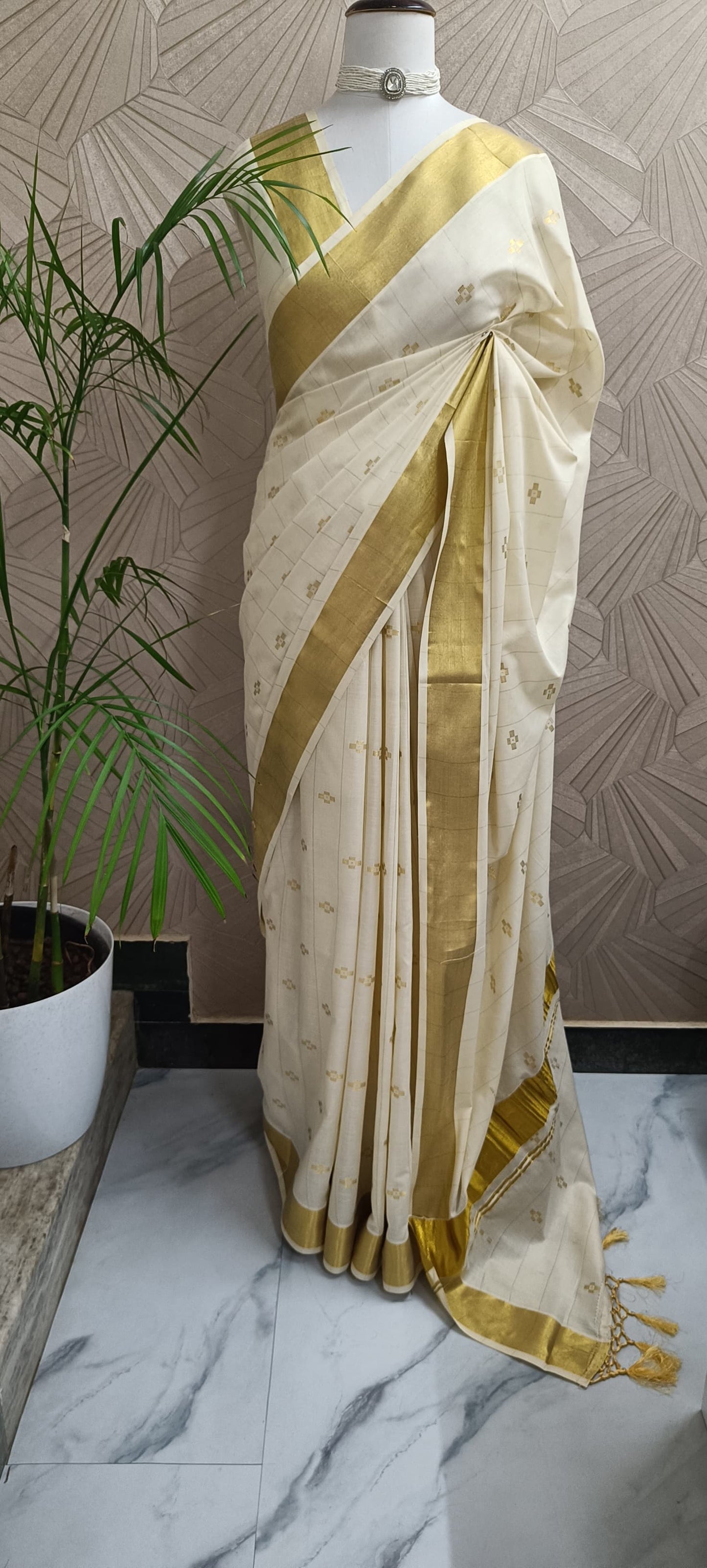 Kasavu Silk Saree with Rich Golden Zari Border
