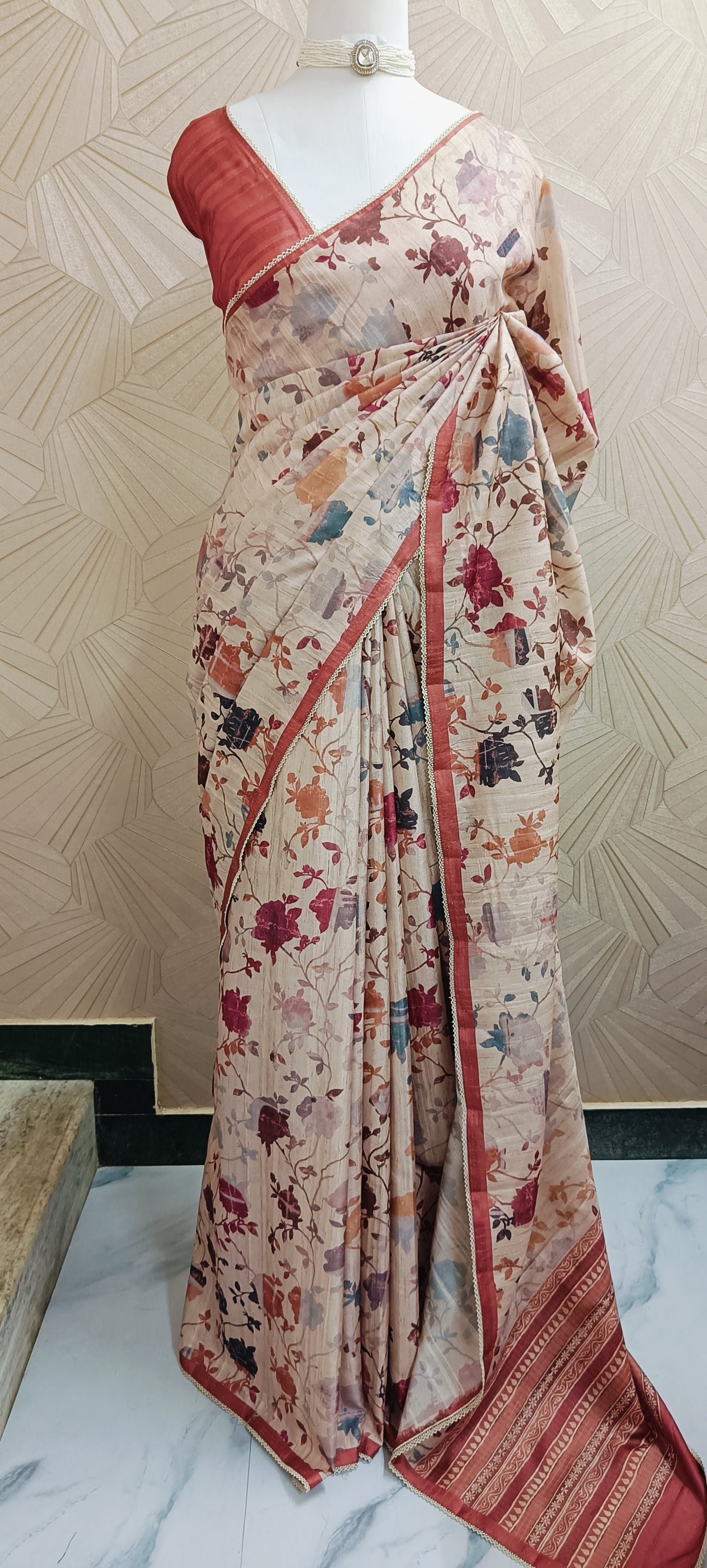 Floral Semi Tussar Silk Saree