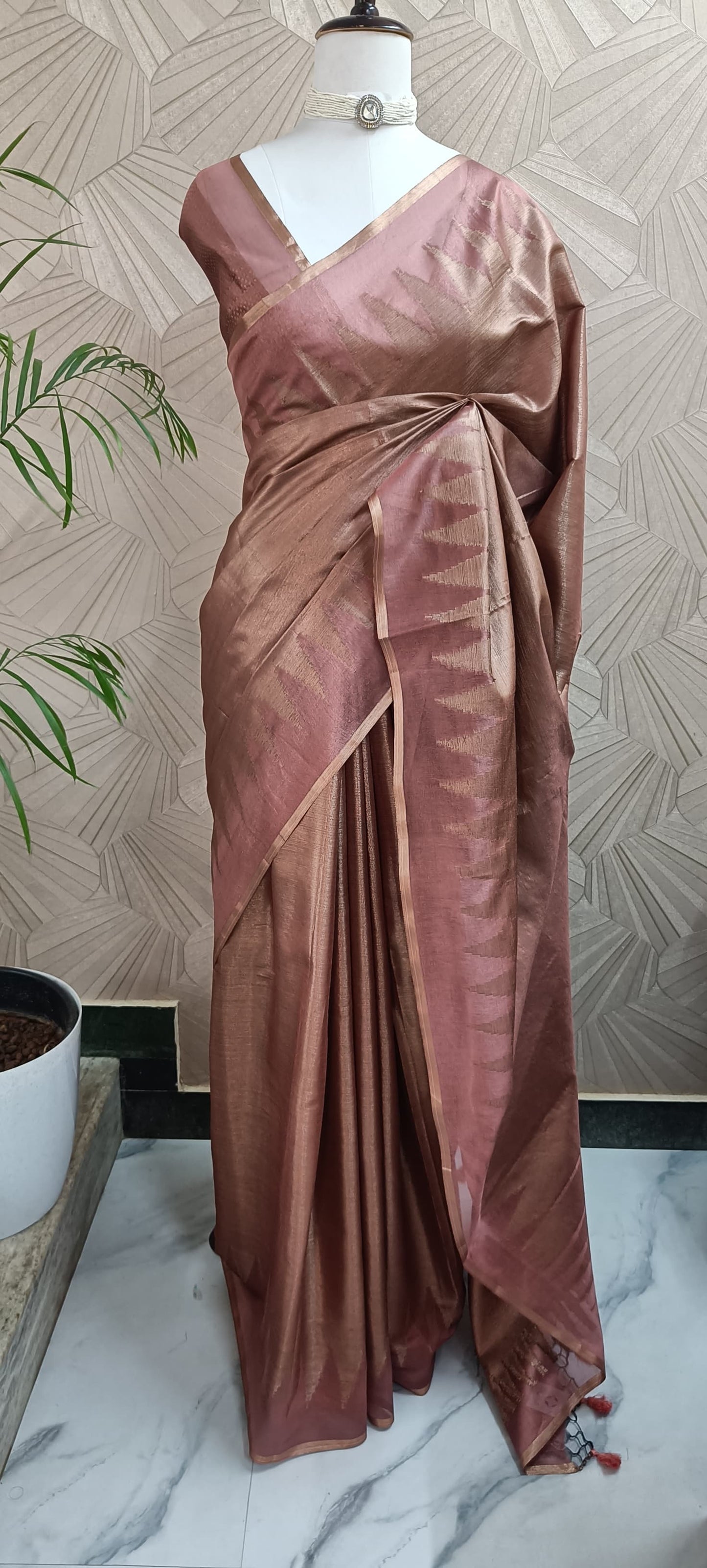 Temple border Copper Silk Saree