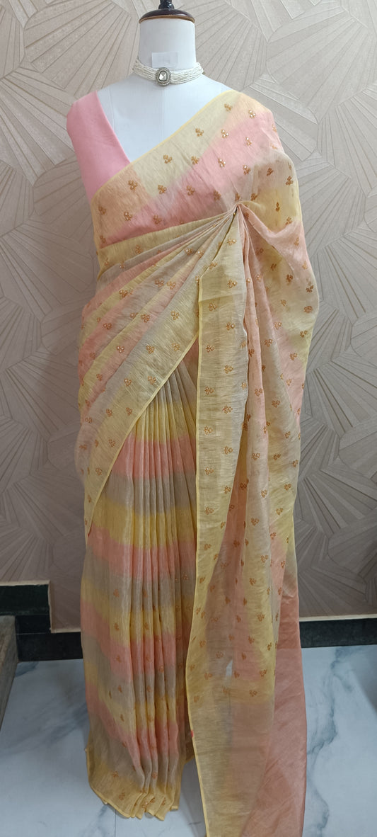 Tissue Linen with Sequence Embroidery Saree